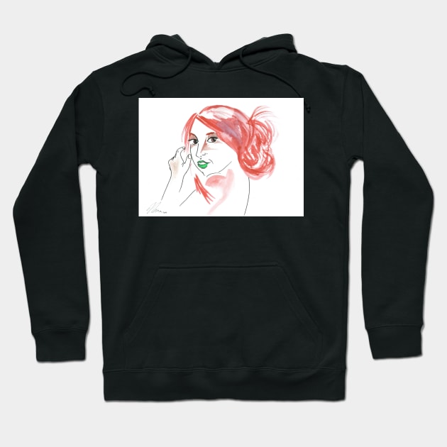 Girl With A Messy Bun - Red Palette Hoodie by ChamberOfFeathers